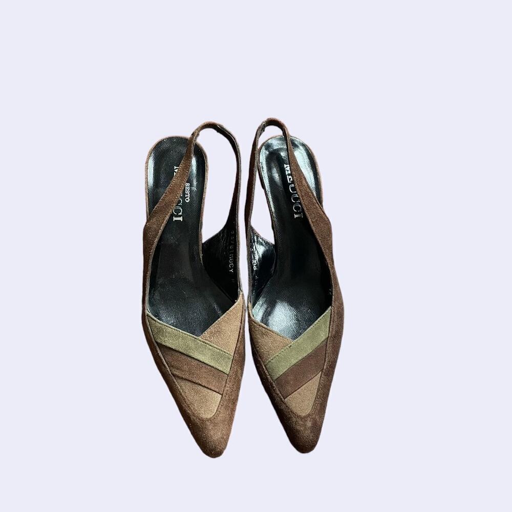 Sesto Meucci Brown Green Suede Slingback Heels Women's Size 5.5​​​​
